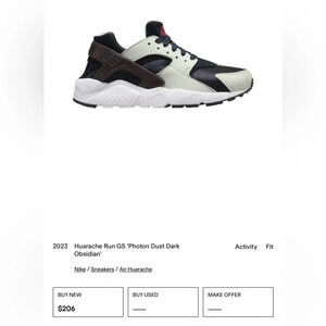 NWT Nike Air Huarache GS 'Photon Dust Dark Obsidian